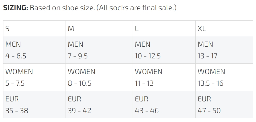 Men's Socks Size Chart